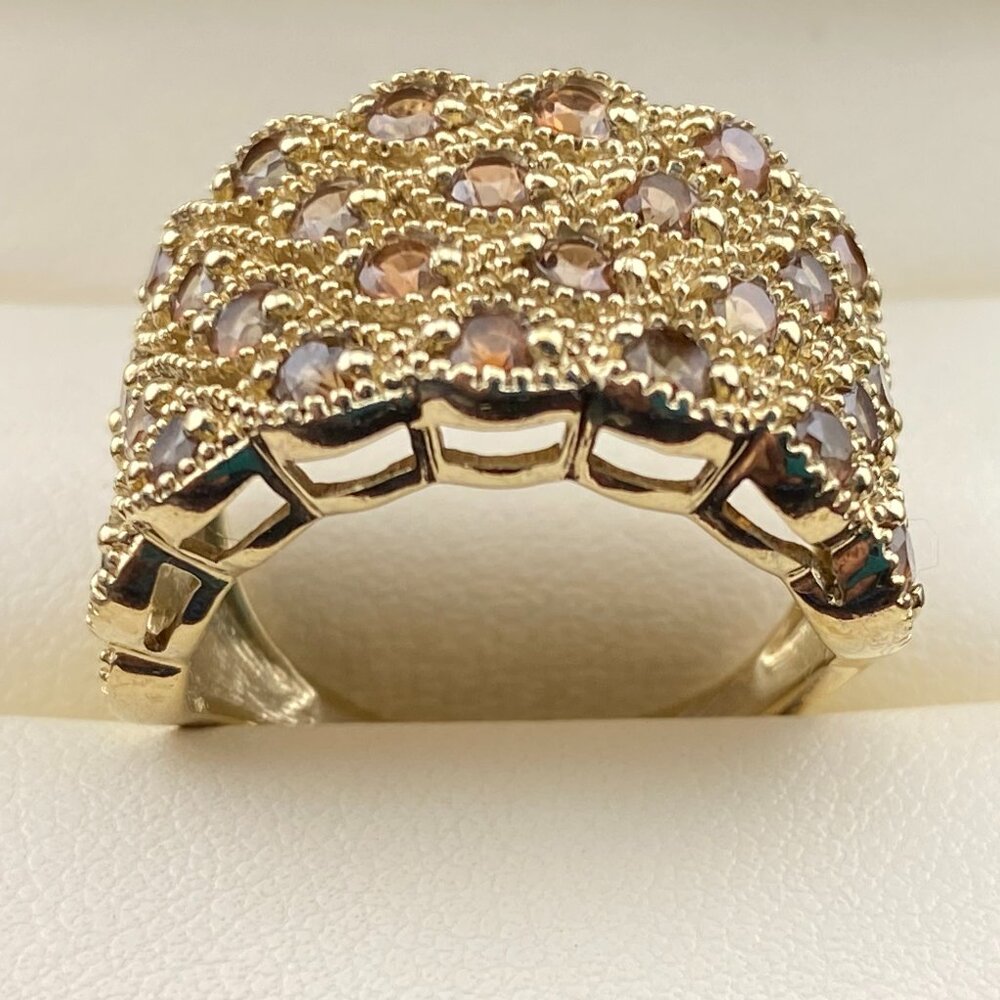 Kit Heath KH Sterling Silver 10k Vermeil Smokey Quartz Broad band ring sz. 7.75